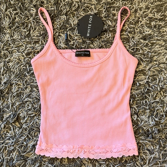 White Fox Pink Ribbed Tank Top - Picture 1 of 3
